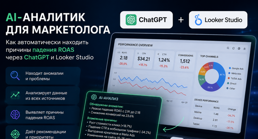 AI-аналитик для маркетолога: как автоматически находить причины падения ROAS через ChatGPT и Looker Studio